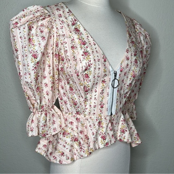NWOT Revolve Petersyn Mimi Zip Peplum Top Beige Pink Sz Small Cottage Victorian - Picture 7 of 15